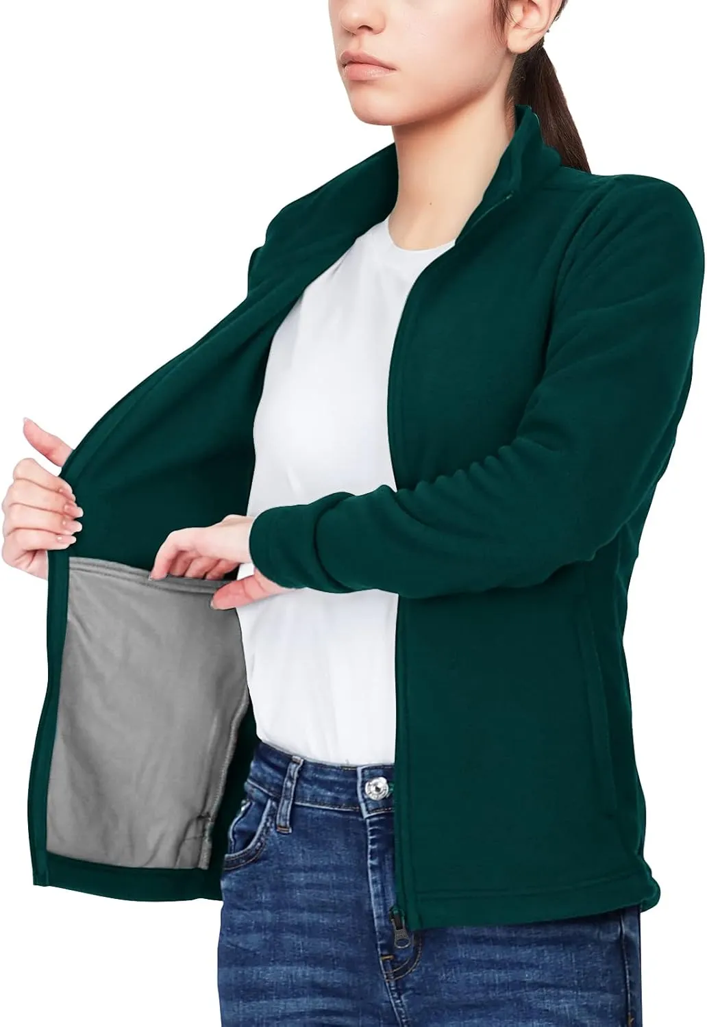 33,000ft Women's Zip Up Fleece Jacket, Long Sleeve Warm Soft Polar Lightweight Coat with Pockets for Winter