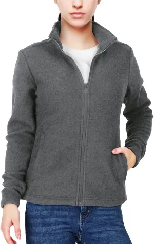 33,000ft Women's Zip Up Fleece Jacket, Long Sleeve Warm Soft Polar Lightweight Coat with Pockets for Winter