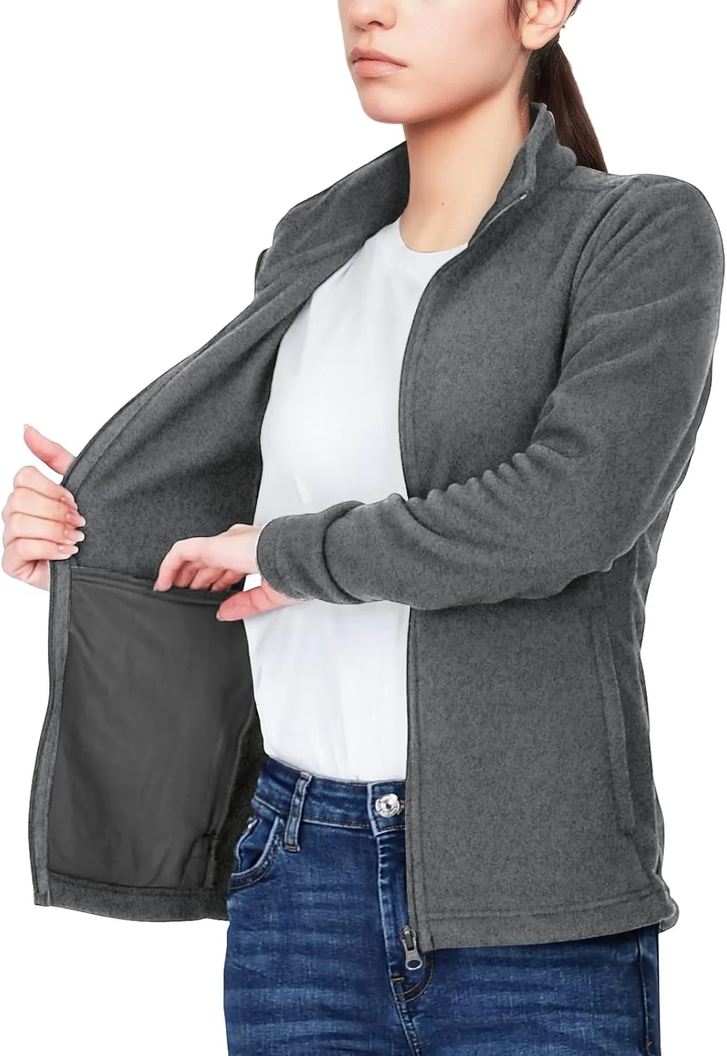 33,000ft Women's Zip Up Fleece Jacket, Long Sleeve Warm Soft Polar Lightweight Coat with Pockets for Winter
