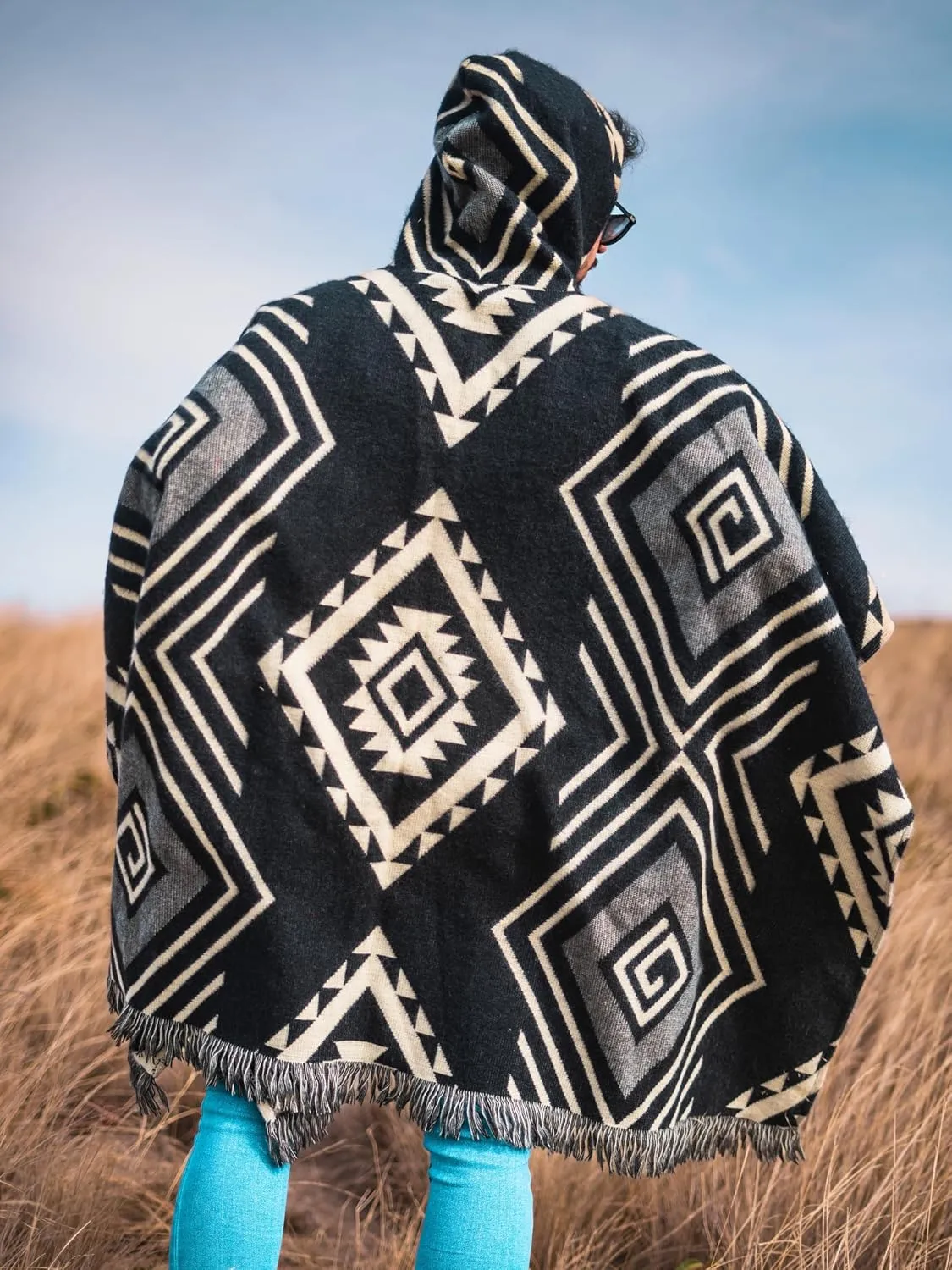 Adult Ponchos with Hood  Alpaca Wool Poncho Men  Cowboy Poncho for Men  Handmade Andean Gaban  Mexican Style Design