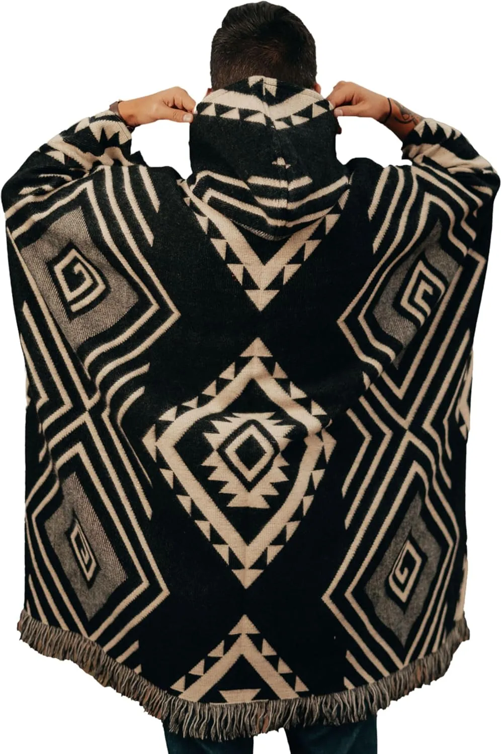 Adult Ponchos with Hood  Alpaca Wool Poncho Men  Cowboy Poncho for Men  Handmade Andean Gaban  Mexican Style Design
