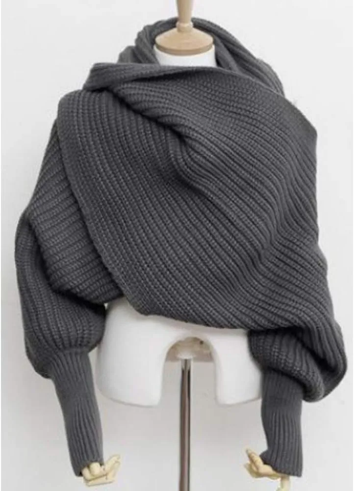 Autumn Winter Warm Knitted Crochet Scarf Wrap Shawl Cape with Sleeves Blanket for Women Fashion