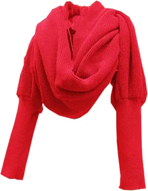 Autumn Winter Warm Knitted Crochet Scarf Wrap Shawl Cape with Sleeves Blanket for Women Fashion