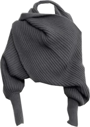 Autumn Winter Warm Knitted Crochet Scarf Wrap Shawl Cape with Sleeves Blanket for Women Fashion