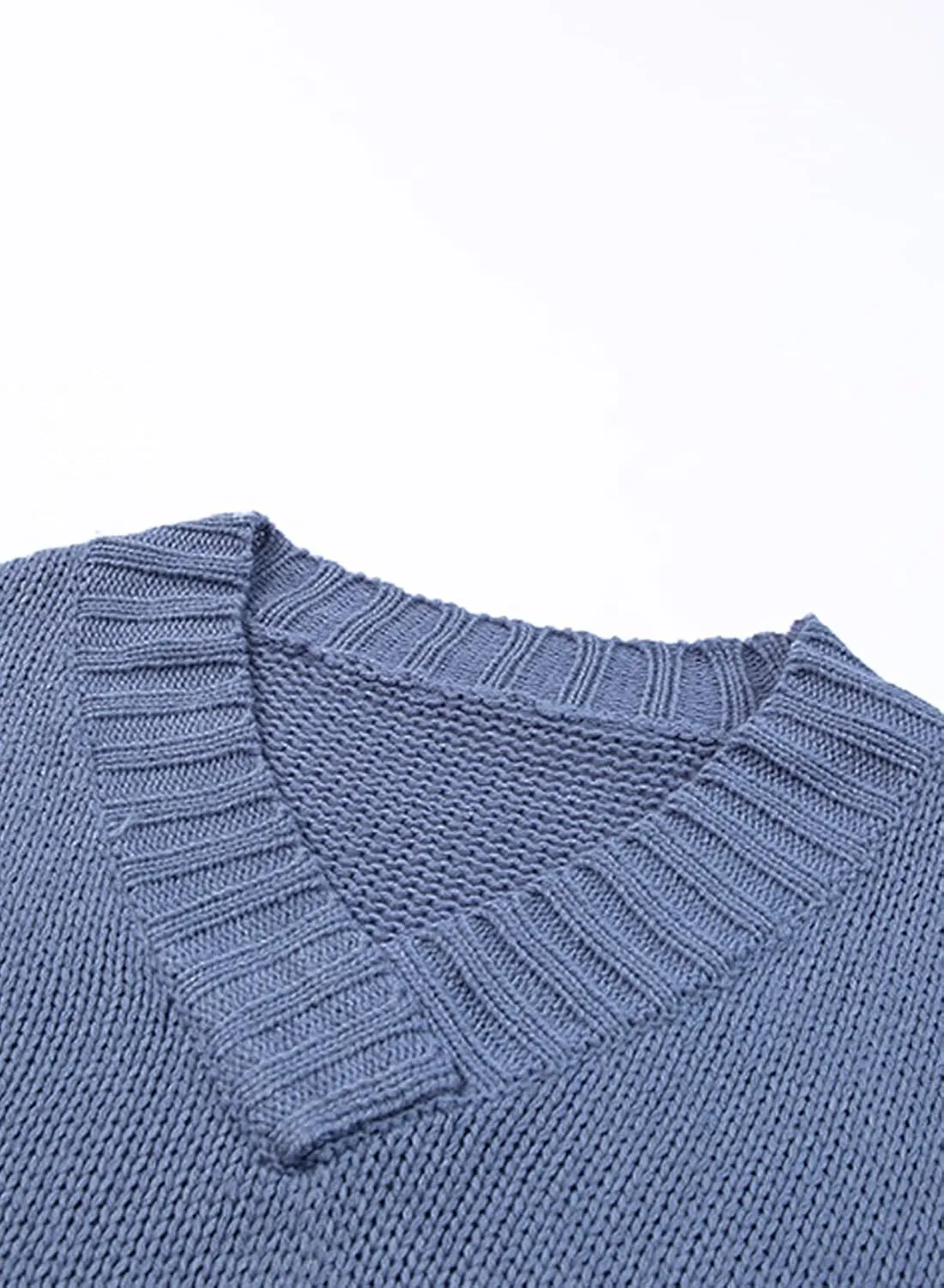 EVALESS Oversized Sweaters for Women Sexy Deep V Neck Long Sleeve Cable Knit Sweater Loose Jumper Tunic Pullover Tops