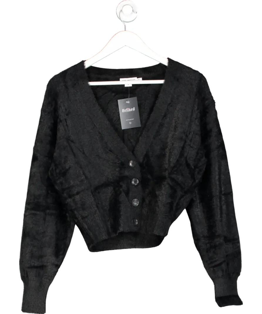 Good American Black Fuzzy Cardigan UK S