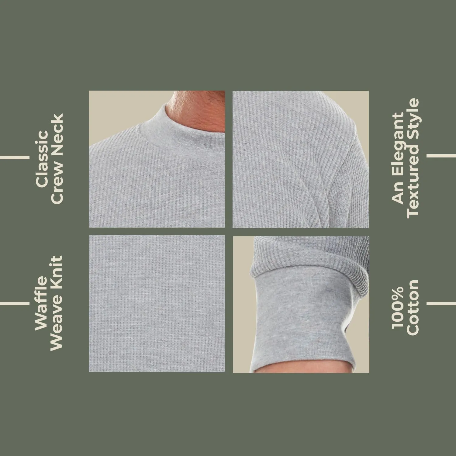JMR Mens Heavyweight Waffle Thermal Shirt - 100% Cotton Long Sleeve - Wear as Base Layer or Standalone - Warm & Breathable