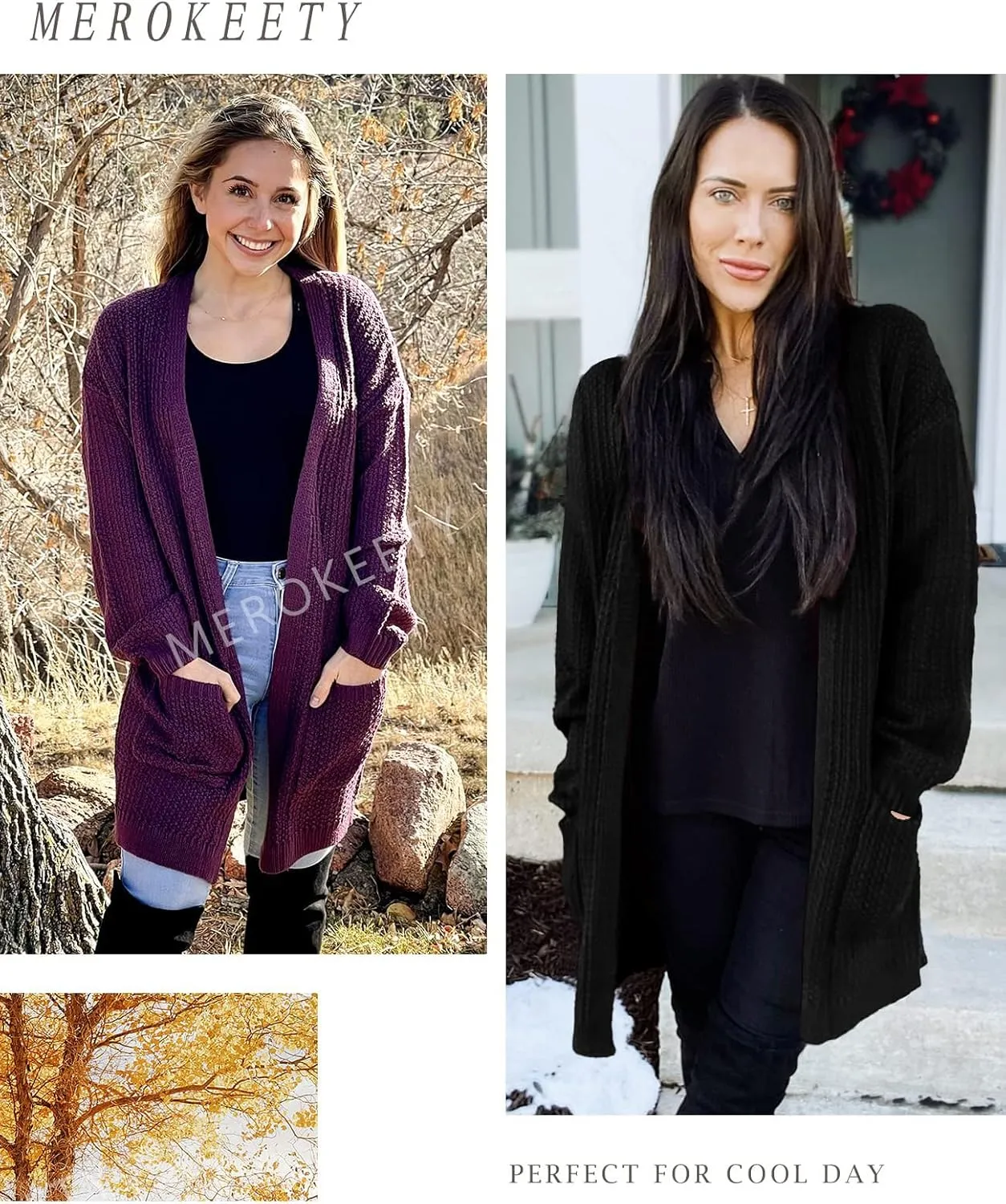 MEROKEETY Women's 2024 Fall Open Front Chunky Knit Sweater Oversized Lantern Sleeve Cardigan Outwear