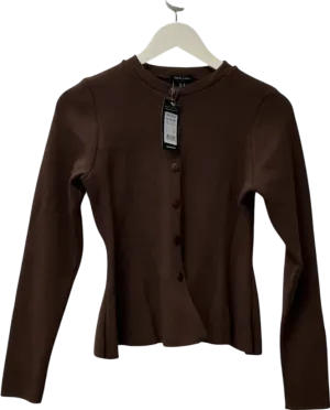 New Look Brown Ribbed Crew Neck Cardigan UK 8