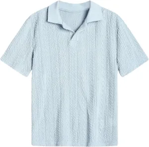 OYOANGLE Boy's Short Sleeve Collar Neck Cable Knitted Solid Plain Golf Uniform Shirt