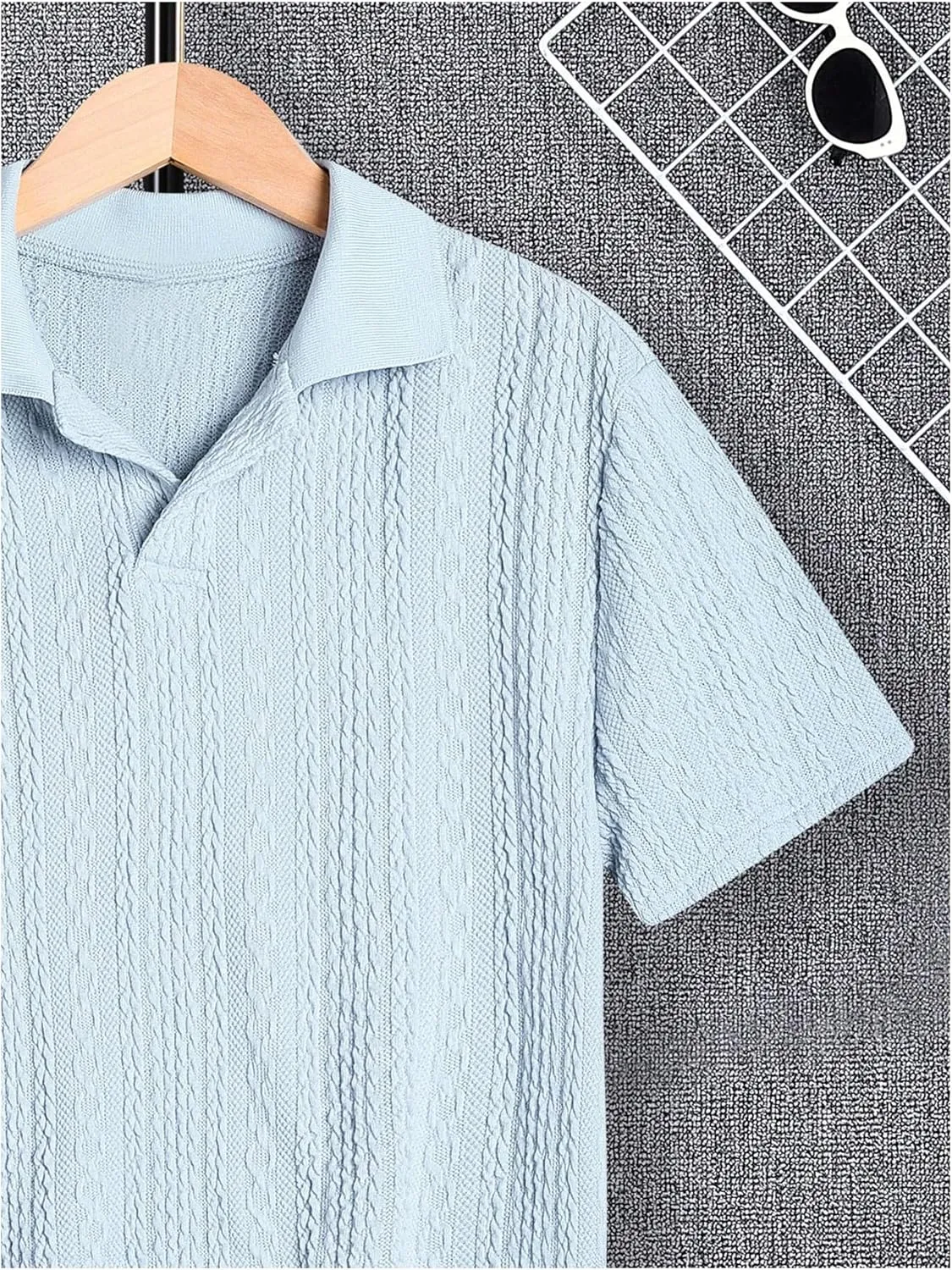 OYOANGLE Boy's Short Sleeve Collar Neck Cable Knitted Solid Plain Golf Uniform Shirt