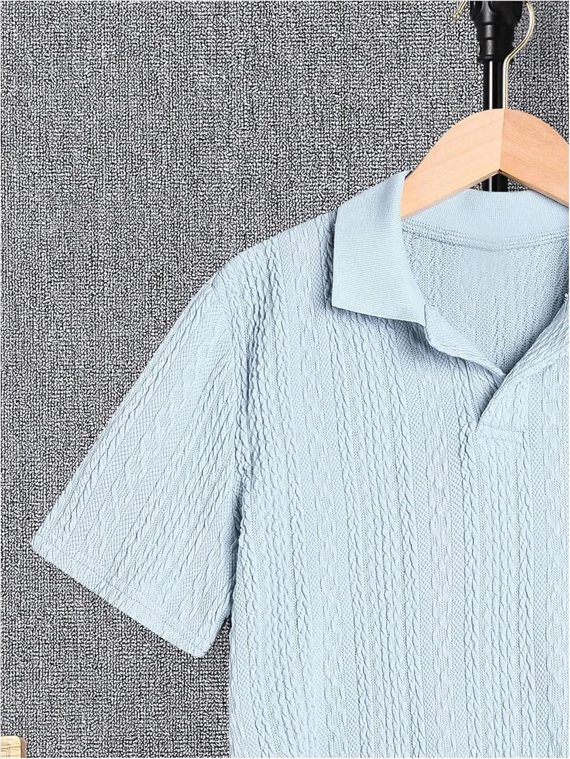 OYOANGLE Boy's Short Sleeve Collar Neck Cable Knitted Solid Plain Golf Uniform Shirt