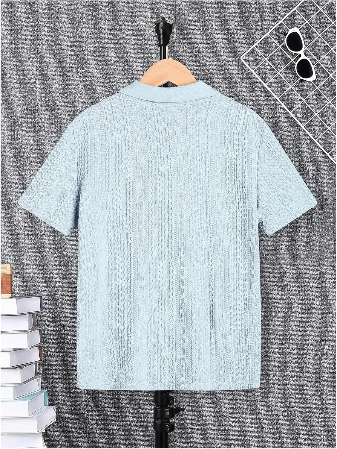 OYOANGLE Boy's Short Sleeve Collar Neck Cable Knitted Solid Plain Golf Uniform Shirt