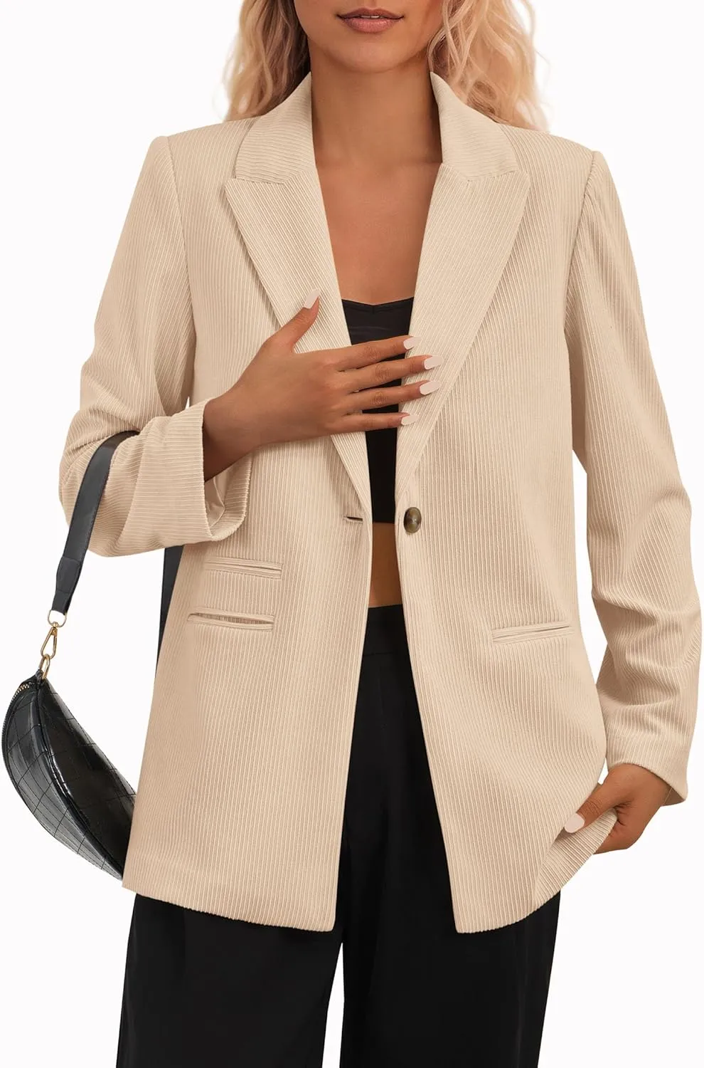 PRETTYGARDEN Women's Winter Corduroy Blazers Jackets Dressy Casual Ribbed Long Sleeve Lapel Fashion Work Business Outerwear