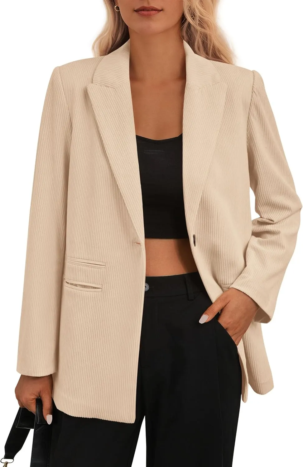 PRETTYGARDEN Women's Winter Corduroy Blazers Jackets Dressy Casual Ribbed Long Sleeve Lapel Fashion Work Business Outerwear