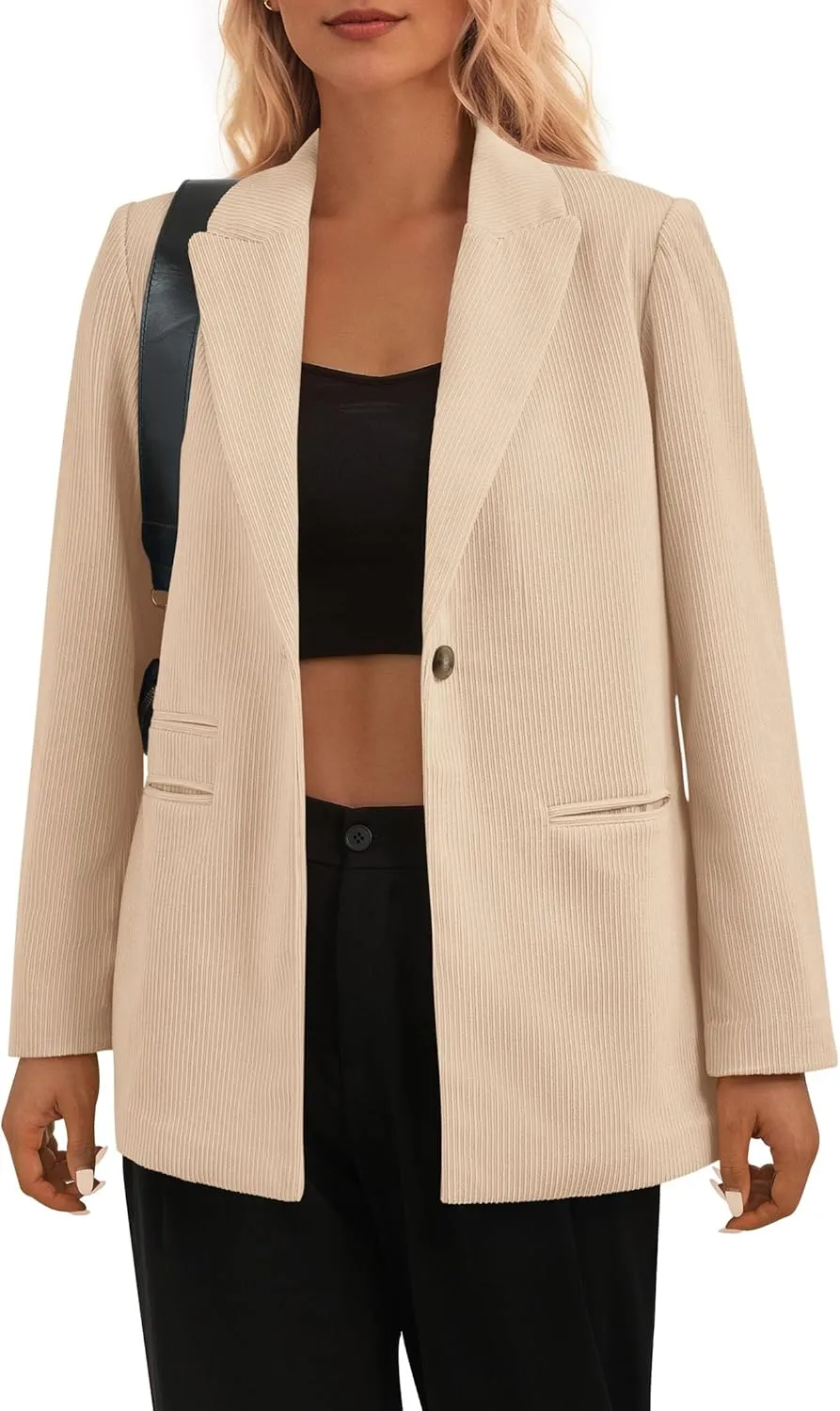 PRETTYGARDEN Women's Winter Corduroy Blazers Jackets Dressy Casual Ribbed Long Sleeve Lapel Fashion Work Business Outerwear