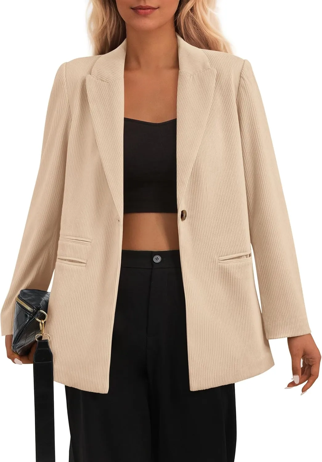 PRETTYGARDEN Women's Winter Corduroy Blazers Jackets Dressy Casual Ribbed Long Sleeve Lapel Fashion Work Business Outerwear