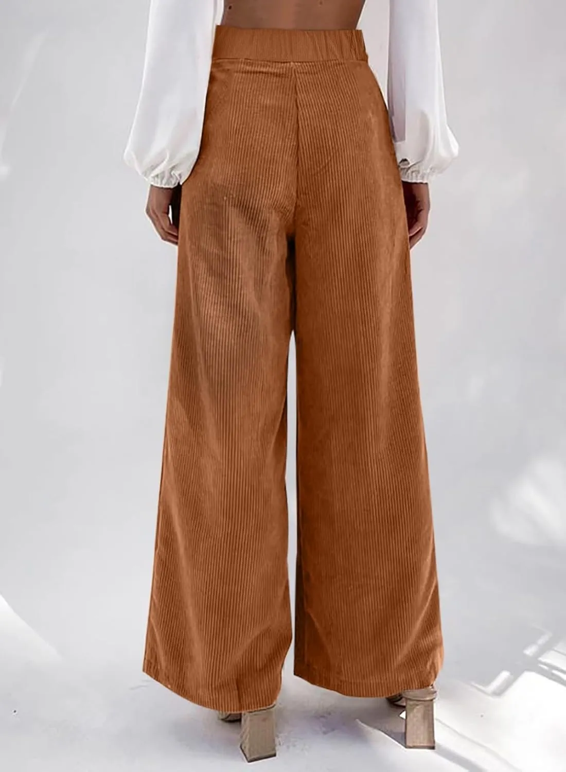 Sidefeel Corduroy Pants for Women 2025 Casual High Waisted Double Buttoned Stretchy Loose Fit Wide Leg Pants with Pockets