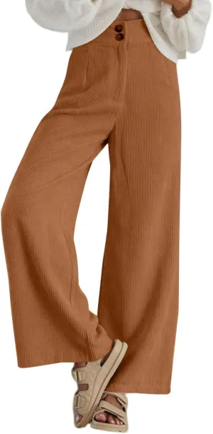 Sidefeel Corduroy Pants for Women 2025 Casual High Waisted Double Buttoned Stretchy Loose Fit Wide Leg Pants with Pockets