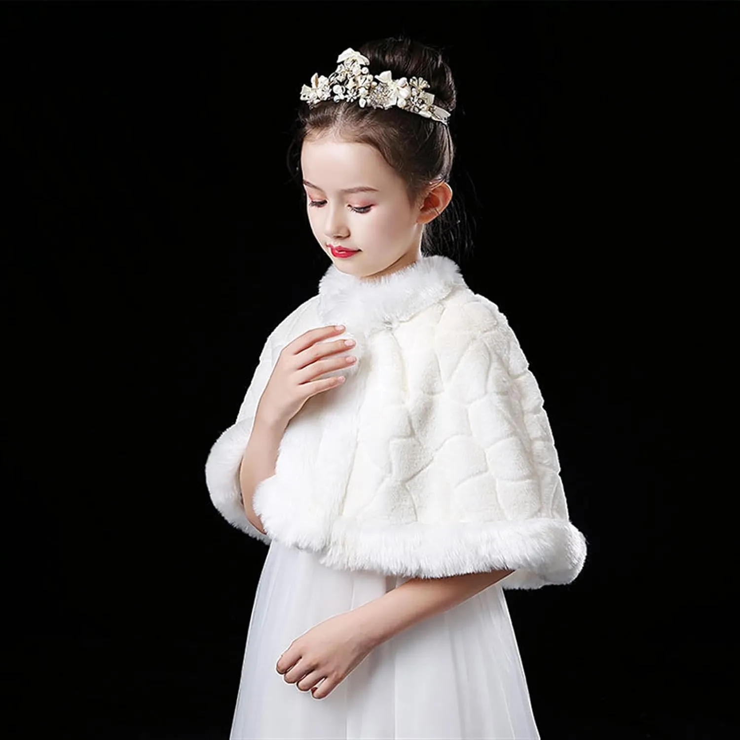 SK Studio Girls Faux Fur Wraps Shawl Girl Bolero Shrug Princess Cape Party Dress Up Jacket
