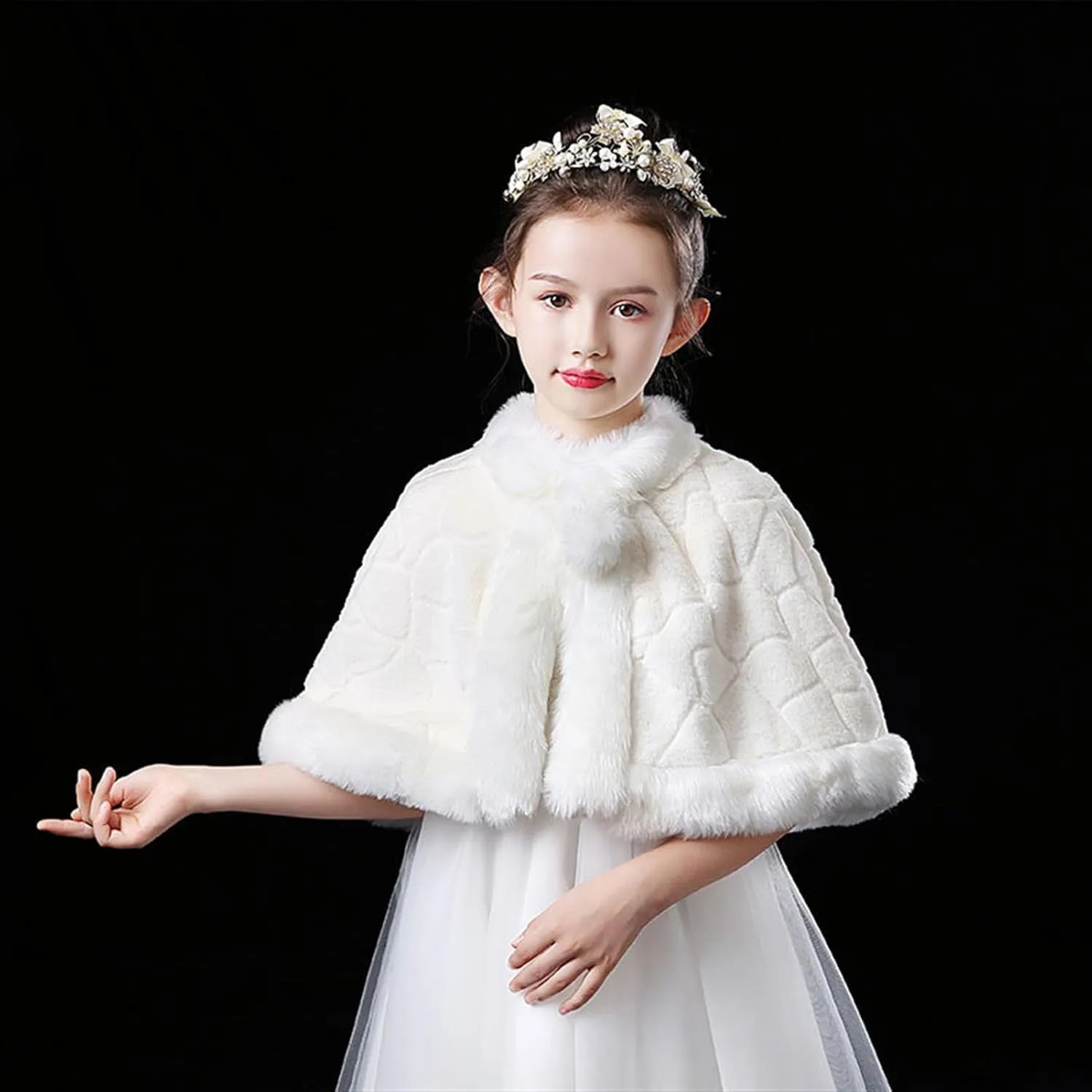 SK Studio Girls Faux Fur Wraps Shawl Girl Bolero Shrug Princess Cape Party Dress Up Jacket