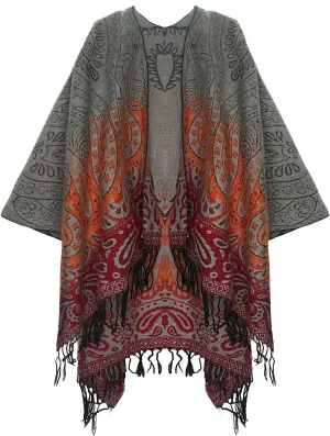 Urban CoCo Women's Retro Style Vintage Pattern Tassel Poncho Shawl Cape Wraps For Women
