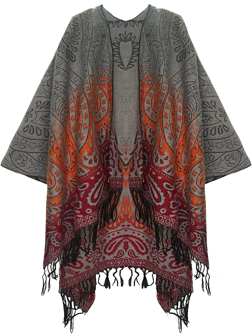 Urban CoCo Women's Retro Style Vintage Pattern Tassel Poncho Shawl Cape Wraps For Women