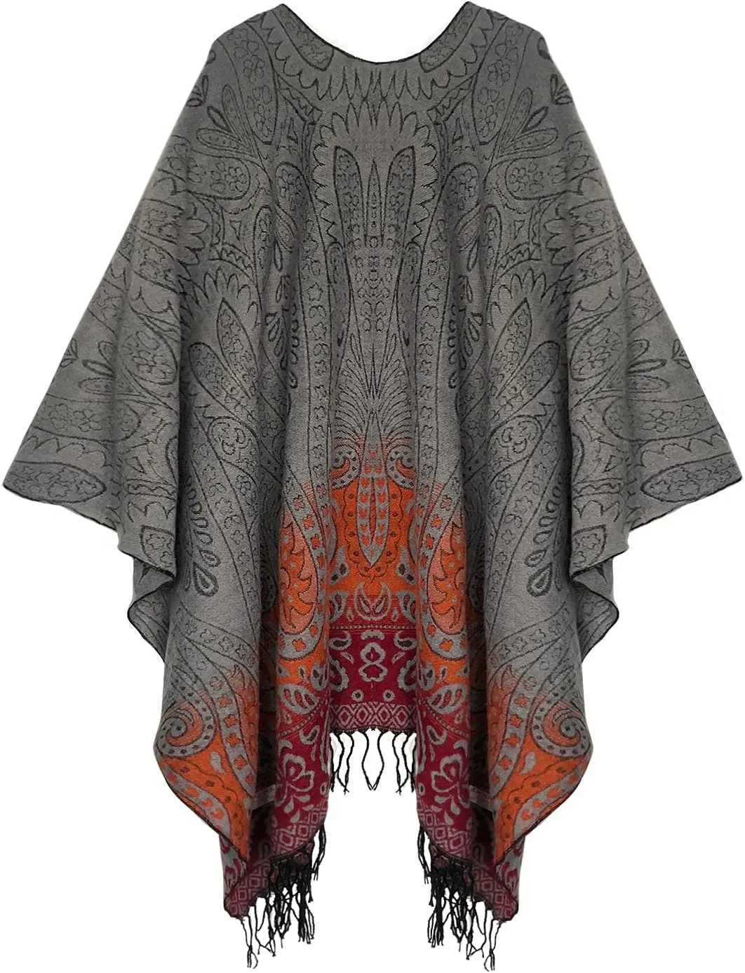 Urban CoCo Women's Retro Style Vintage Pattern Tassel Poncho Shawl Cape Wraps For Women