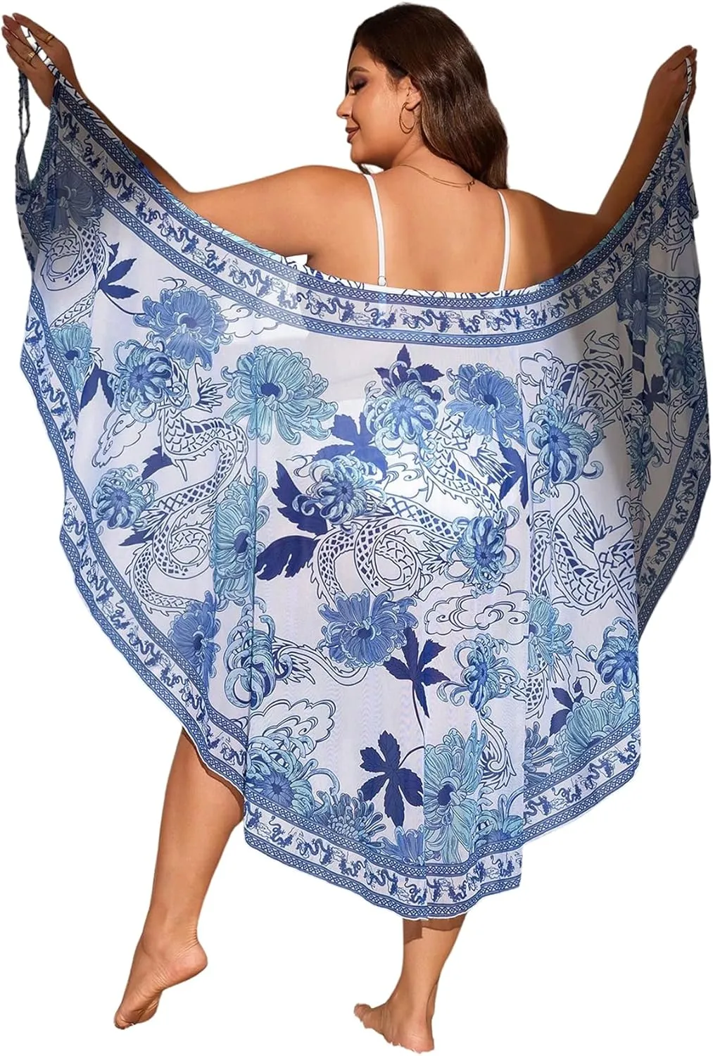 Verdusa Women's Plus Size Sarong Wraps Floral Bathing Suit Cover Up Asymmetrical Sleeveless Dress