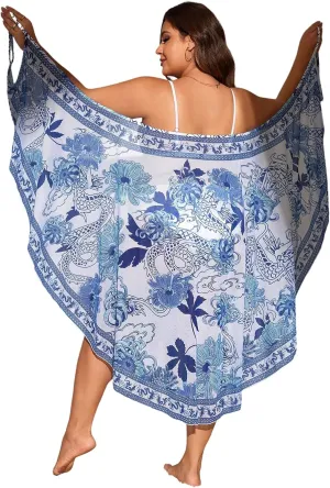 Verdusa Women's Plus Size Sarong Wraps Floral Bathing Suit Cover Up Asymmetrical Sleeveless Dress