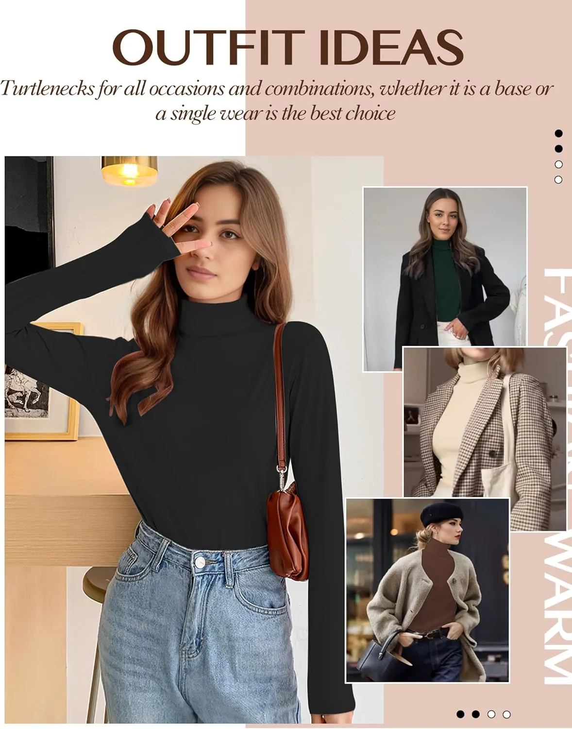 Womens Long Sleeve Turtleneck T-Shirts Mock Neck Underwear Fall Winter Fashion Base Layer Casual Lightweight Soft Tops