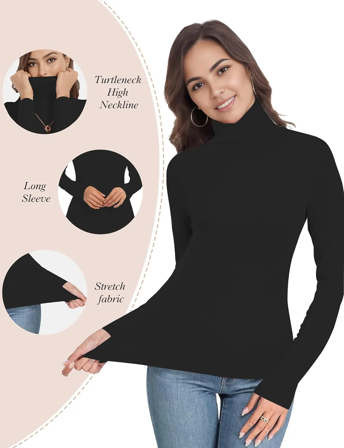 Womens Long Sleeve Turtleneck T-Shirts Mock Neck Underwear Fall Winter Fashion Base Layer Casual Lightweight Soft Tops