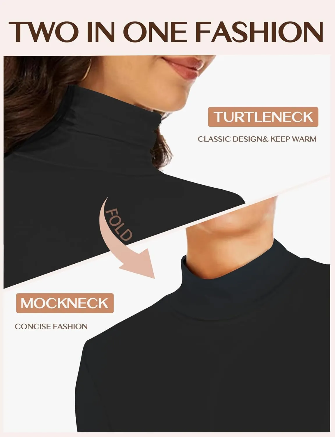 Womens Long Sleeve Turtleneck T-Shirts Mock Neck Underwear Fall Winter Fashion Base Layer Casual Lightweight Soft Tops